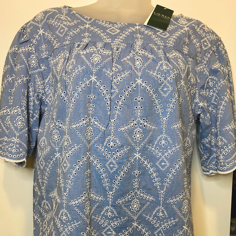 Ralph Lauren Chambray Eyelet Embroidered Dress Size 4 NWT